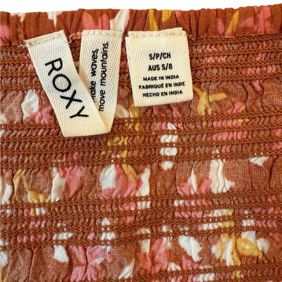 Roxy Hello Petal Woven Mini Dress On or Off Shoulder Fall Smocked Size Small - Picture 10 of 15